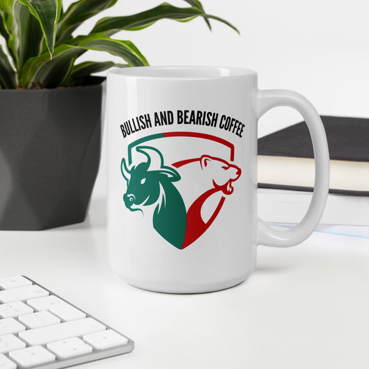 Bullish and Bearish White Glossy Mug